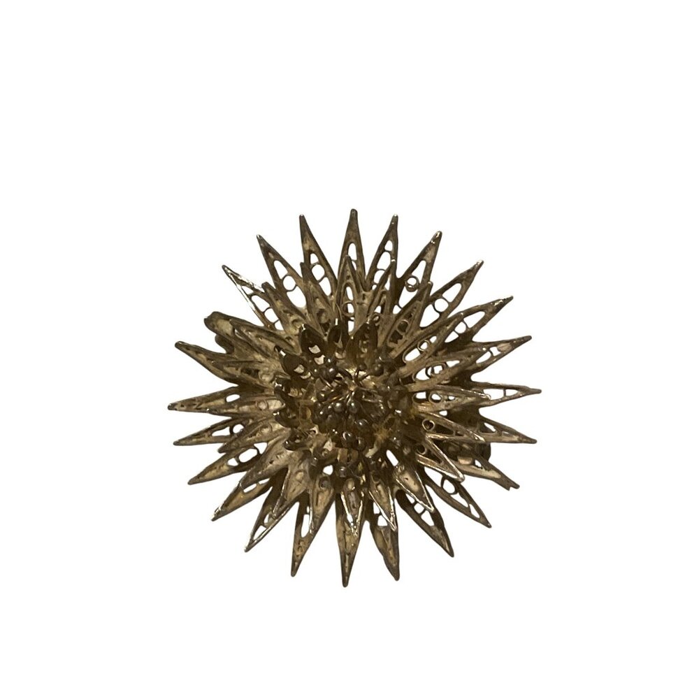 Vintage Metal Silver Tone Sunburst Brooch Pin 1"
